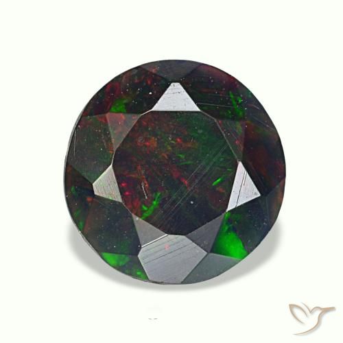 0.75캐럿 천연 멀티컬러 블랙 오팔, 라운드 컷, 7.30 mm, 불투명체