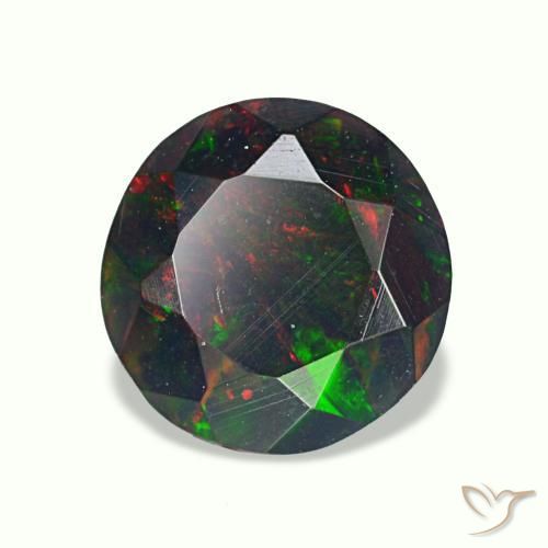 0.75캐럿 천연 멀티컬러 블랙 오팔, 라운드 컷, 7.30 mm, 불투명체