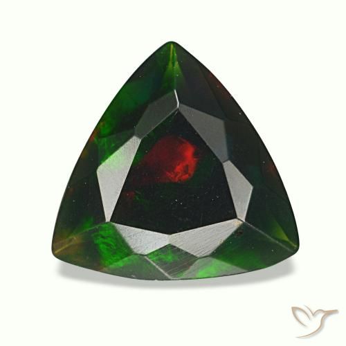 1.19캐럿 천연 멀티컬러 블랙 오팔, 트릴리언, 9.4×9 mm, 불투명체