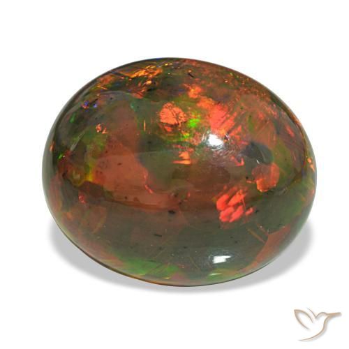 10.13캐럿 천연 멀티컬러 블랙 오팔, 타원형 컷, 18.6×15.3 mm, 불투명체
