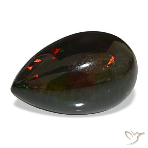 13.64캐럿 천연 멀티컬러 블랙 오팔, 배 모양, 23.8×15.1 mm, 불투명체