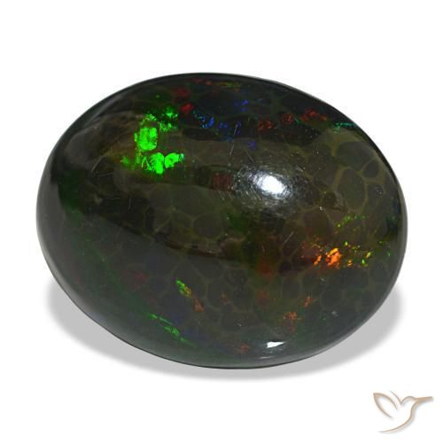 16.29캐럿 천연 멀티컬러 블랙 오팔, 타원형 컷, 21.1×16.3 mm, 불투명체