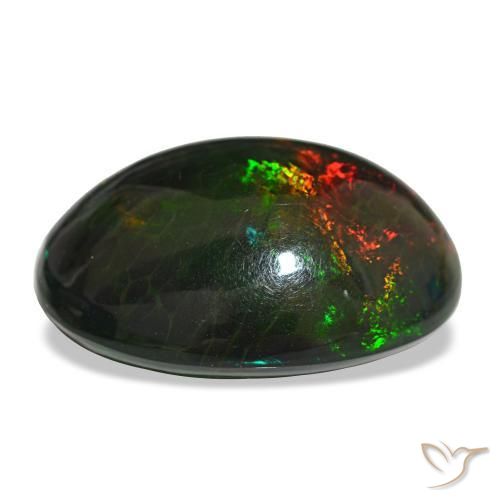 16.29캐럿 천연 멀티컬러 블랙 오팔, 타원형 컷, 21.1×16.3 mm, 불투명체