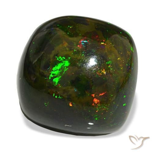 20.02캐럿 천연 멀티컬러 블랙 오팔, 쿠션 컷, 17.9×17.8 mm, 불투명체