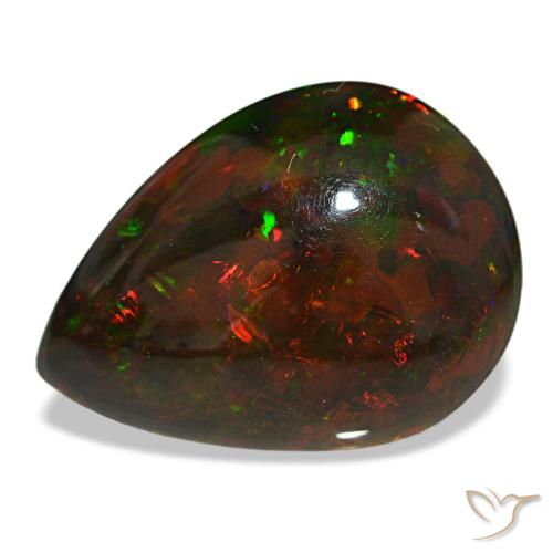 18.88캐럿 천연 멀티컬러 블랙 오팔, 배 모양, 22.6×16.4 mm, 불투명체