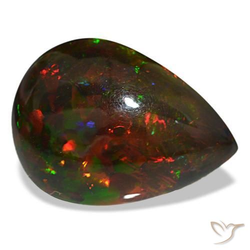 18.88캐럿 천연 멀티컬러 블랙 오팔, 배 모양, 22.6×16.4 mm, 불투명체
