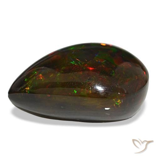 18.88캐럿 천연 멀티컬러 블랙 오팔, 배 모양, 22.6×16.4 mm, 불투명체