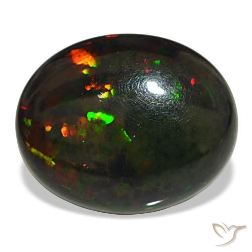 10.08캐럿 천연 멀티컬러 블랙 오팔, 타원형 컷, 19.4×15.7 mm, 불투명체