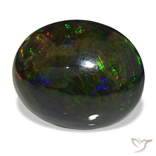 21.50캐럿 천연 멀티컬러 블랙 오팔, 타원형 컷, 22.1×18.1 mm, 불투명체
