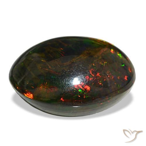 21.50캐럿 천연 멀티컬러 블랙 오팔, 타원형 컷, 22.1×18.1 mm, 불투명체