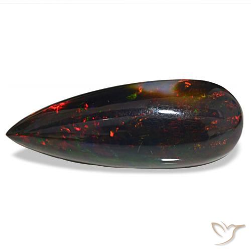 32.18캐럿 천연 멀티컬러 블랙 오팔, 배 모양, 39.7×15 mm, 불투명체