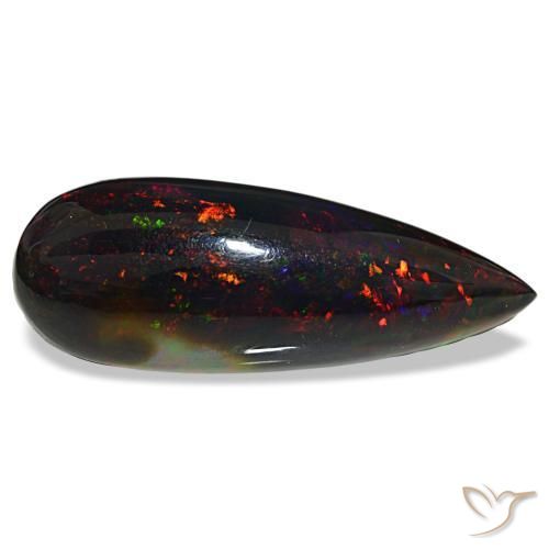32.18캐럿 천연 멀티컬러 블랙 오팔, 배 모양, 39.7×15 mm, 불투명체