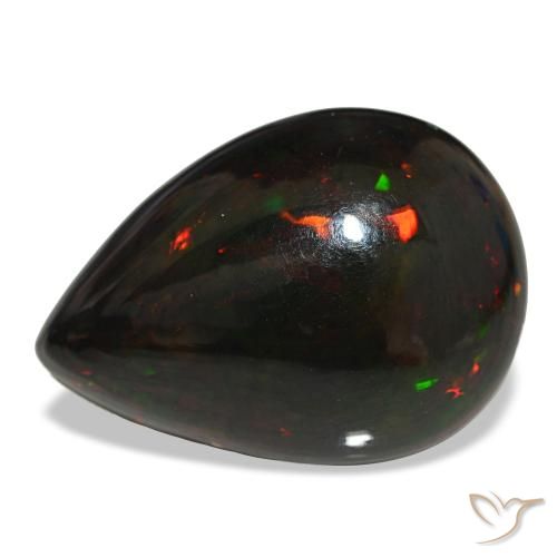 14.48ct 멀티컬러 블랙 오팔, 배 모양, 불투명체