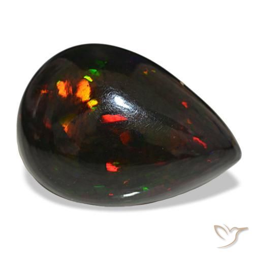 14.48캐럿 천연 멀티컬러 블랙 오팔, 배 모양, 24.7×17.6 mm, 불투명체