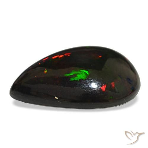 14.48캐럿 천연 멀티컬러 블랙 오팔, 배 모양, 24.7×17.6 mm, 불투명체