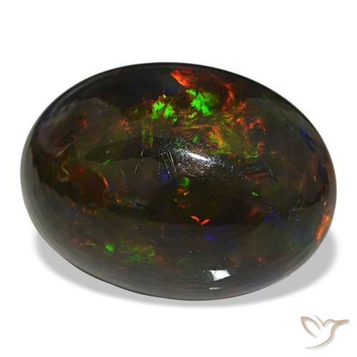 18.89캐럿 천연 멀티컬러 블랙 오팔, 타원형 컷, 23×17 mm, 불투명체