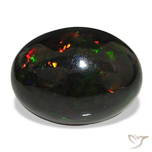 25.47캐럿 천연 멀티컬러 블랙 오팔, 타원형 컷, 24.6×18.5 mm, 불투명체