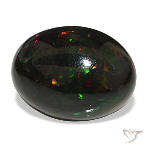 25.47캐럿 천연 멀티컬러 블랙 오팔, 타원형 컷, 24.6×18.5 mm, 불투명체