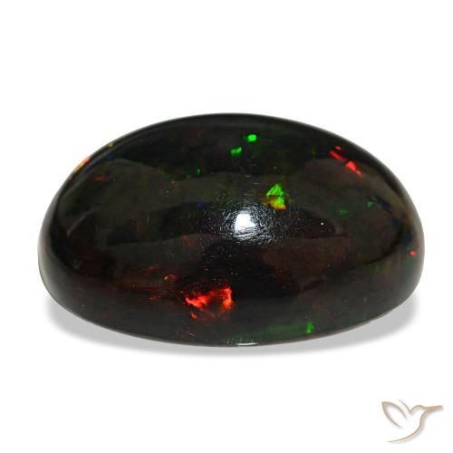 25.47캐럿 천연 멀티컬러 블랙 오팔, 타원형 컷, 24.6×18.5 mm, 불투명체
