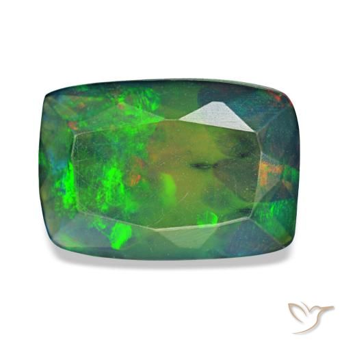 1.36ct 멀티컬러 블랙 오팔, 쿠션, 투명한