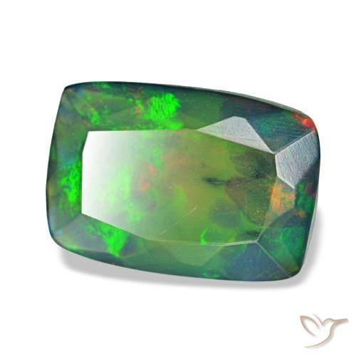 1.36캐럿 천연 멀티컬러 블랙 오팔, 쿠션 컷, 10.1×7 mm, 투명한