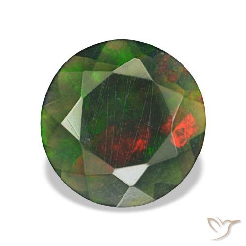 0.73캐럿 천연 멀티컬러 블랙 오팔, 라운드 컷, 7.88 mm, 투명한
