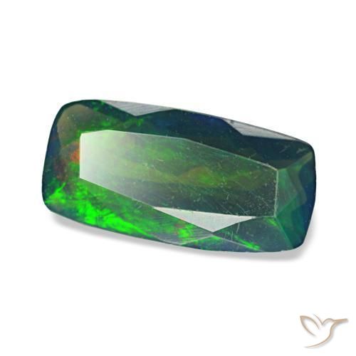 0.96캐럿 천연 멀티컬러 블랙 오팔, 쿠션 컷, 10.7×5.3 mm, 투명한