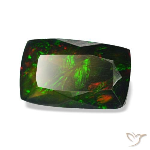 1.13캐럿 천연 멀티컬러 블랙 오팔, 쿠션 컷, 9.2×5.7 mm, 투명한