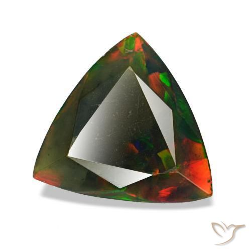 1.40캐럿 천연 멀티컬러 블랙 오팔, 트릴리언, 9.8×9.4 mm, 불투명체