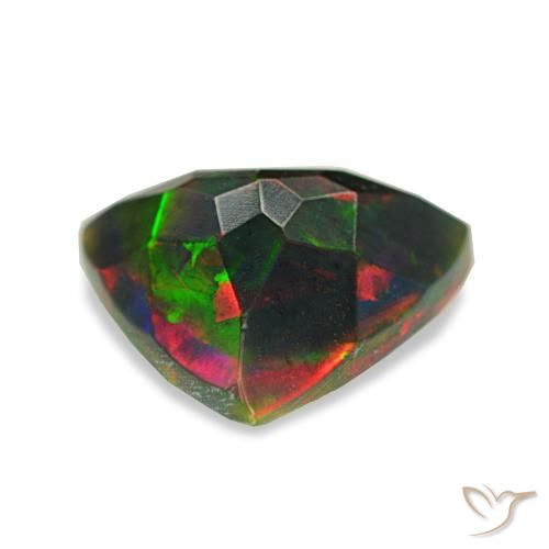 1.40캐럿 천연 멀티컬러 블랙 오팔, 트릴리언, 9.8×9.4 mm, 불투명체