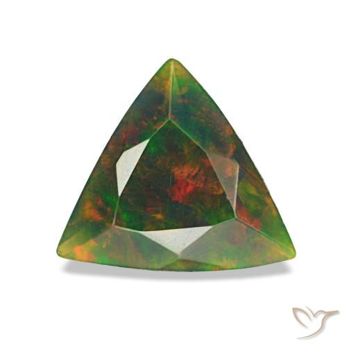 0.63캐럿 천연 멀티컬러 블랙 오팔, 트릴리언, 8×7.2 mm, 불투명체
