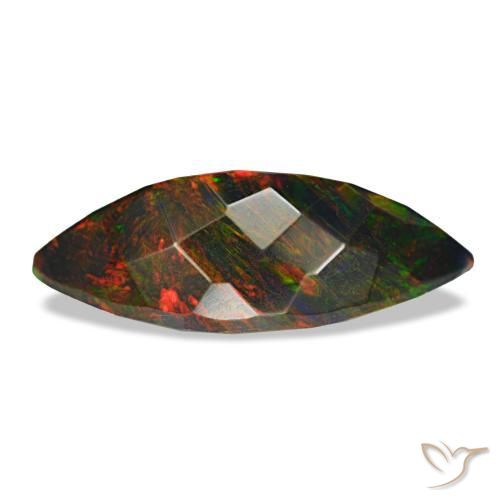 3.24캐럿 천연 멀티컬러 블랙 오팔, 마퀴즈, 18.5×8.3 mm, 불투명체