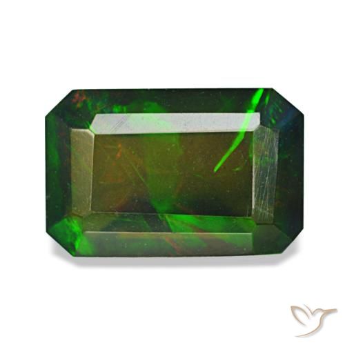 1.98캐럿 천연 멀티컬러 블랙 오팔, 에메랄드 컷, 10.7×6.9 mm, 투명한