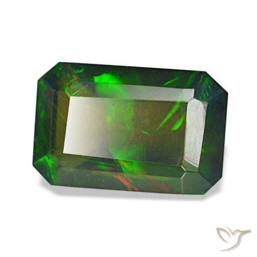 1.98캐럿 천연 멀티컬러 블랙 오팔, 에메랄드 컷, 10.7×6.9 mm, 투명한