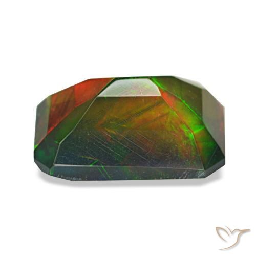 1.98캐럿 천연 멀티컬러 블랙 오팔, 에메랄드 컷, 10.7×6.9 mm, 투명한