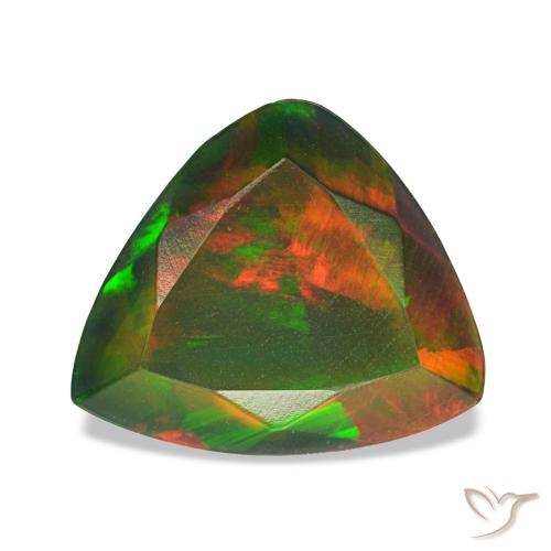 1.60캐럿 천연 멀티컬러 블랙 오팔, 트릴리언, 9.8×8.4 mm, 투명한