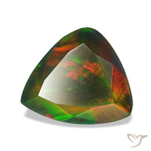1.60캐럿 천연 멀티컬러 블랙 오팔, 트릴리언, 9.8×8.4 mm, 투명한