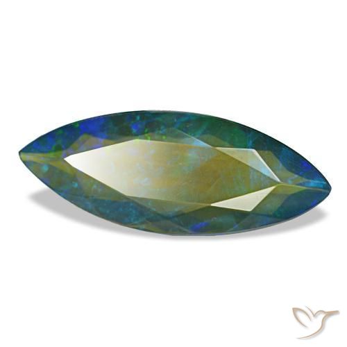 2.86캐럿 천연 멀티컬러 블랙 오팔, 마퀴즈, 19.9×7.8 mm, 투명한