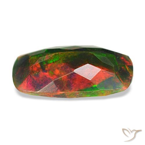 1.86캐럿 천연 멀티컬러 블랙 오팔, 쿠션 컷, 12.5×7.6 mm, 불투명체