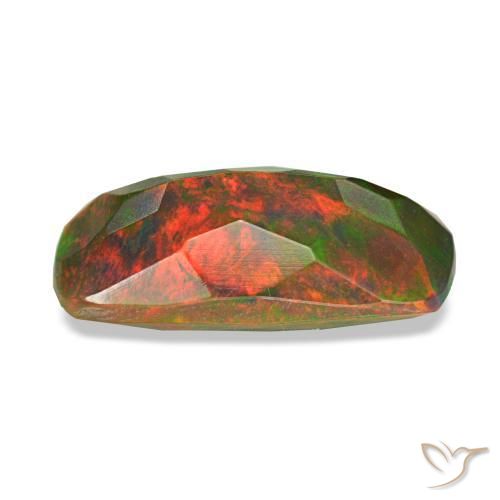 1.62캐럿 천연 멀티컬러 블랙 오팔, 쿠션 컷, 11.8×6 mm, 불투명체