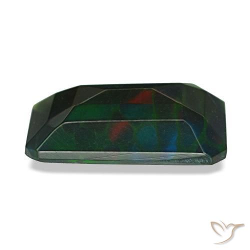 2.18캐럿 천연 멀티컬러 블랙 오팔, 에메랄드 컷, 12.9×7.5 mm, 투명한