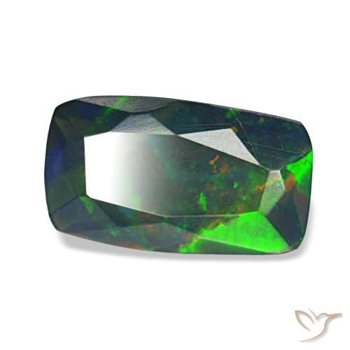 1.36캐럿 천연 멀티컬러 블랙 오팔, 쿠션 컷, 10.6×6.2 mm, 투명한