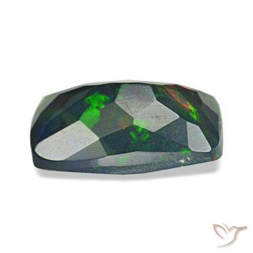 1.36캐럿 천연 멀티컬러 블랙 오팔, 쿠션 컷, 10.6×6.2 mm, 투명한