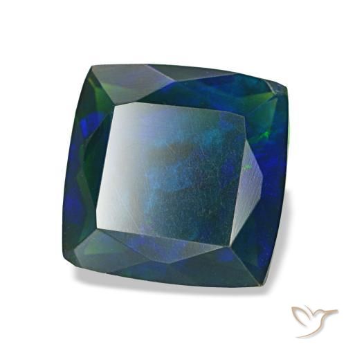 1.37캐럿 천연 멀티컬러 블랙 오팔, 쿠션 컷, 8.3×8.2 mm, 투명한