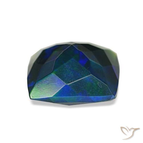 1.37캐럿 천연 멀티컬러 블랙 오팔, 쿠션 컷, 8.3×8.2 mm, 투명한