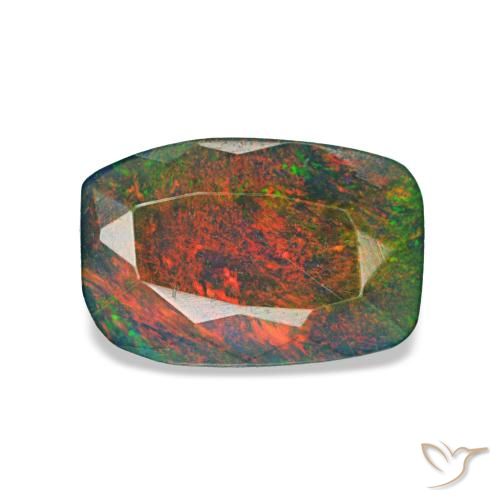 0.82캐럿 천연 멀티컬러 블랙 오팔, 쿠션 컷, 8.6×5.7 mm, 투명한