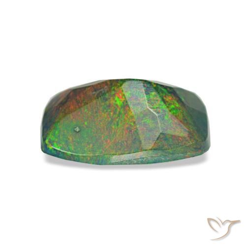 0.82캐럿 천연 멀티컬러 블랙 오팔, 쿠션 컷, 8.6×5.7 mm, 투명한