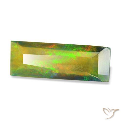 0.89캐럿 천연 멀티컬러 블랙 오팔, 바게트, 12.8×4.5 mm, 투명한