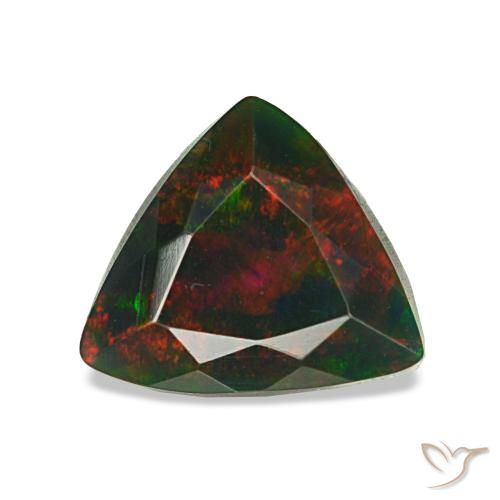 1.25캐럿 천연 멀티컬러 블랙 오팔, 트릴리언, 9.1×7.9 mm, 불투명체