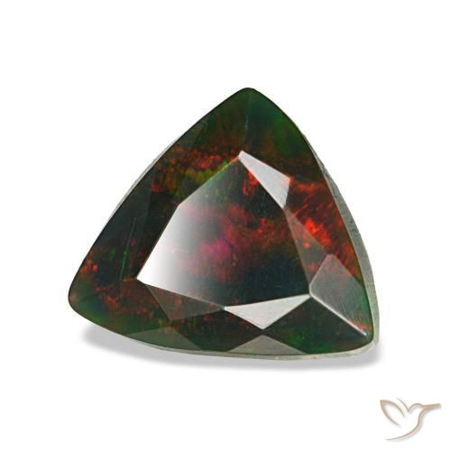 1.25캐럿 천연 멀티컬러 블랙 오팔, 트릴리언, 9.1×7.9 mm, 불투명체